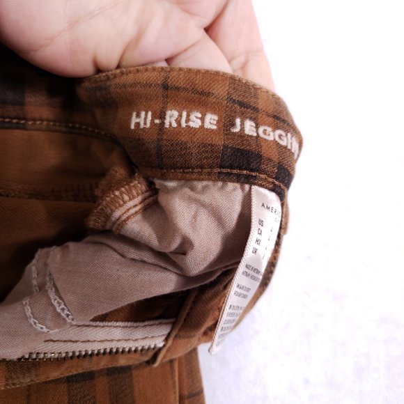 American Eagle Sz 4 Light Brown Plaid Next Level Stretch Hi-Rise Legging Jeans - Picture 6 of 8